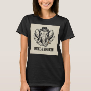 Grijze Olifant die Rookt Vintage Lijn Kunst Portre T-shirt