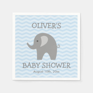 Grijze olifant en blauw chevron baby shower servet