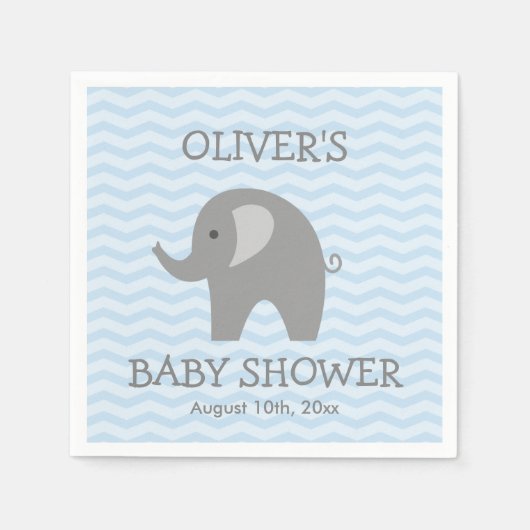 Grijze olifant en blauw chevron baby shower servet (Voorkant)