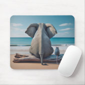 Grijze Olifant en Muis Op Strand Log Muismat (Met muis)