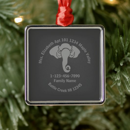 Grijze Olifant Familie Thuis Adres Republikein Metalen Ornament (Boom)