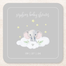 Grijze Olifant Kleine Pinda Baby shower Servies Kartonnen Onderzetters