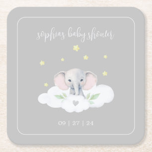Grijze Olifant Kleine Pinda Baby shower Servies Kartonnen Onderzetters