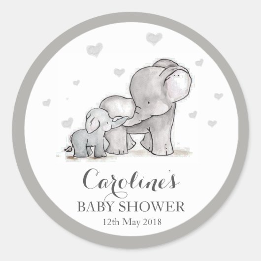 Grijze Olifant Liefde Blauw Baby shower Sticker  (Voorkant)