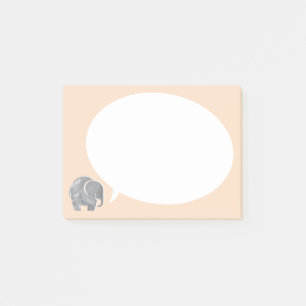 Grijze olifant met spraakballon op sherbet-oranje post-it® notes