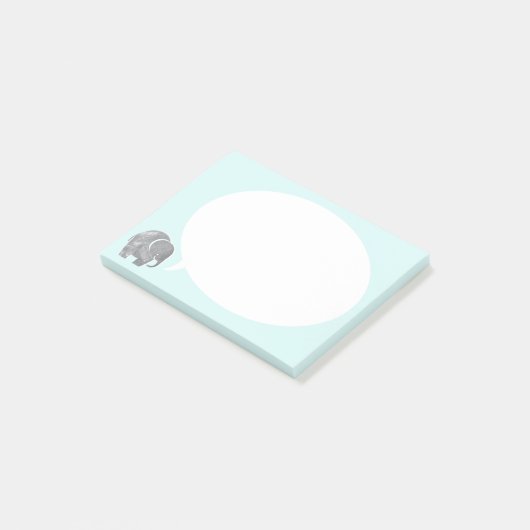 Grijze olifant met spraakbelletje op Ice Blue Post-it® Notes (Schuin)