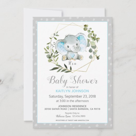 Grijze olifant Modern Baby shower Kaart (Voorkant)