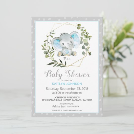 Grijze olifant Modern Baby shower Kaart (Staand voorkant)