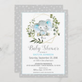 Grijze olifant Modern Baby shower Kaart (Voorkant / Achterkant)