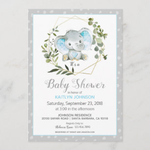 Grijze olifant Modern Baby shower Kaart