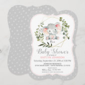 Grijze olifant Modern Baby shower Kaart (Voorkant / Achterkant)
