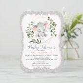 Grijze olifant Modern Baby shower Kaart (Staand voorkant)