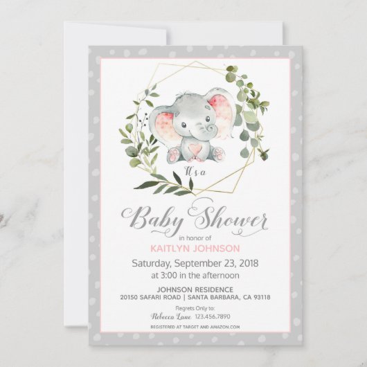 Grijze olifant Modern Baby shower Kaart (Voorkant)