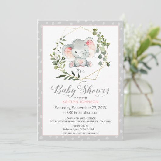 Grijze olifant Modern Baby shower Kaart (Staand voorkant)