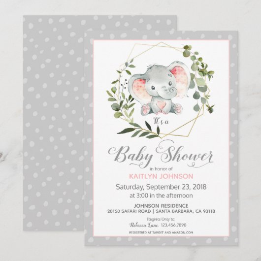 Grijze olifant Modern Baby shower Kaart (Voorkant / Achterkant)