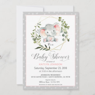 Grijze olifant Modern Baby shower Kaart