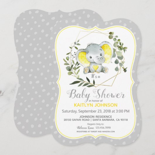 Grijze Olifant Moderne Baby Shower Kaart (Voorkant / Achterkant)