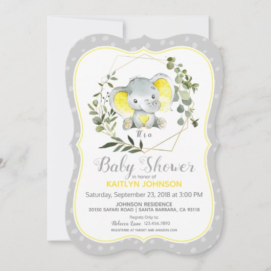 Grijze Olifant Moderne Baby Shower Kaart (Voorkant)