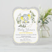 Grijze Olifant Moderne Baby Shower Kaart (Staand voorkant)