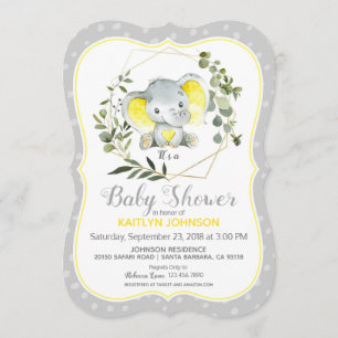 Grijze Olifant Moderne Baby Shower Kaart