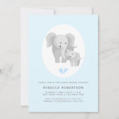 Grijze olifant moeder & baby jongen douche lichtbl kaart (Voorkant)