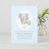 Grijze olifant moeder & baby jongen douche lichtbl kaart (Staand voorkant)