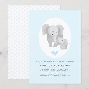 Grijze olifant moeder & baby jongen douche lichtbl kaart