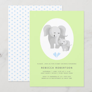 Grijze olifant moeder en babyjongen douchen licht  kaart