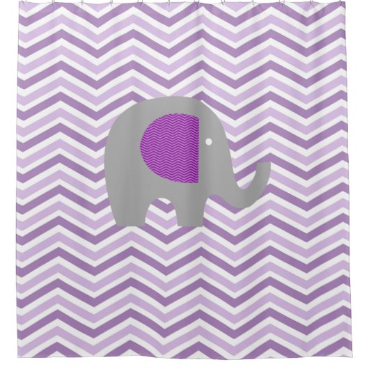 Grijze olifant op Paars, lavender, witte Chevron Douchegordijn (Voorkant)