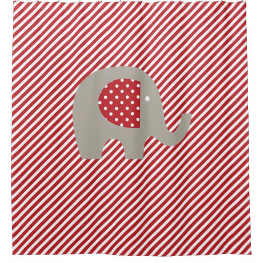 Grijze olifant op rood en wit douchegordijn (Voorkant)