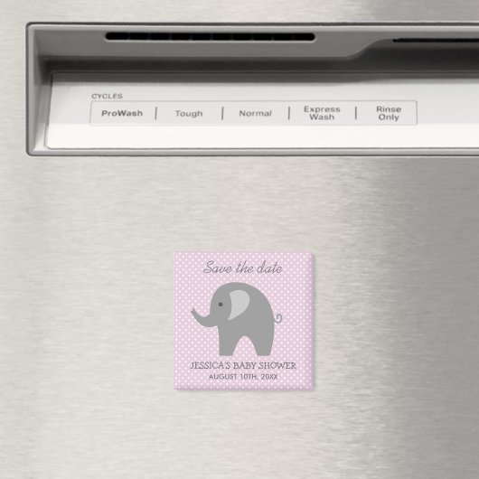 Grijze olifant Sparen de datum baby shower magnet (Insitu (Vaatwasser))
