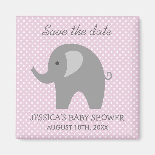Grijze olifant Sparen de datum baby shower magnet (Voorkant)