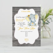 Grijze Olifant Uitnodiging Aanpasbaar (Staand voorkant)