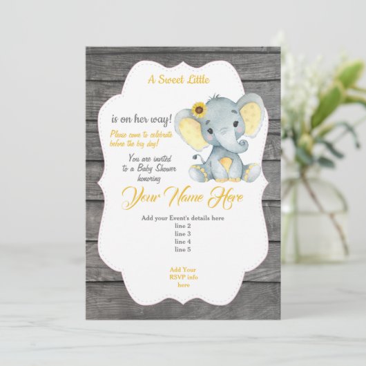 Grijze Olifant Uitnodiging Aanpasbaar (Staand voorkant)