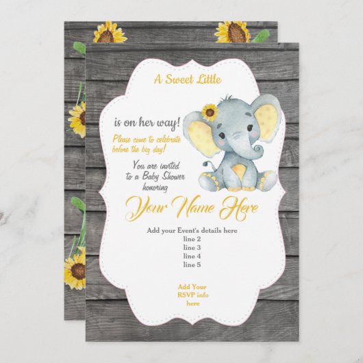 Grijze Olifant Uitnodiging Aanpasbaar (Voorkant / Achterkant)