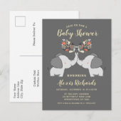 Grijze olifanten genderneutraal Schattige Baby sho Uitnodiging Briefkaart (Voorkant / Achterkant)