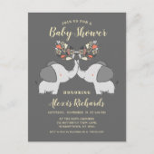 Grijze olifanten genderneutraal Schattige Baby sho Uitnodiging Briefkaart (Voorkant)