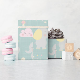 Grijze olifantenballon Groen Eenvoudig Baby shower Cadeaupapier