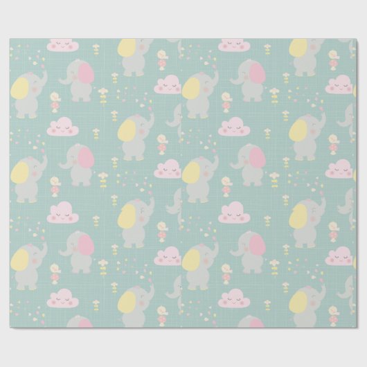 Grijze olifantenballon Groen Eenvoudig Baby shower Cadeaupapier (Vlak)