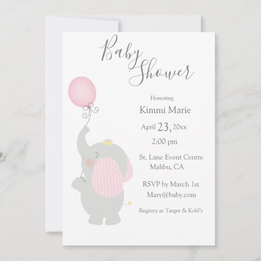 Grijze olifantenballon Minimalistisch Baby shower Kaart (Voorkant)