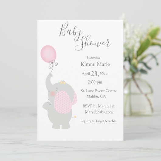 Grijze olifantenballon Minimalistisch Baby shower Kaart (Staand voorkant)