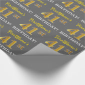 Grijze, onechte gouden look "41ste BIRTHDAY" Cadeaupapier (Hoek)