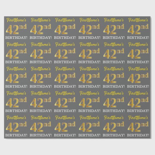 Grijze, onechte gouden look "42e BIRTHDAY" Cadeaupapier (Vlak)