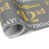 Grijze, onechte gouden look "42e BIRTHDAY" Cadeaupapier (Rol Hoek)