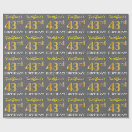 Grijze, onechte gouden look "43e BIRTHDAY" Cadeaupapier