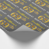 Grijze, onechte gouden look "69e BIRTHDAY" Cadeaupapier (Hoek)