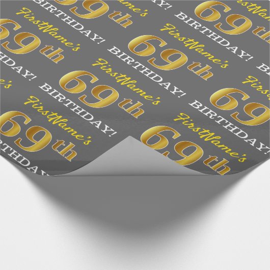 Grijze, onechte gouden look "69e BIRTHDAY" Cadeaupapier (Hoek)