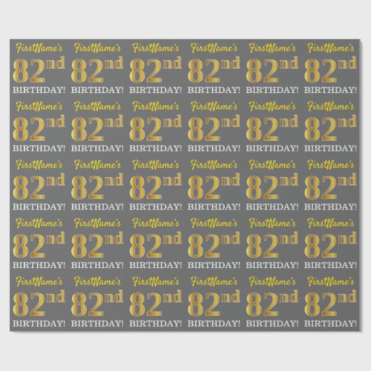 Grijze, onechte gouden look "82e BIRTHDAY" Cadeaupapier (Vlak)