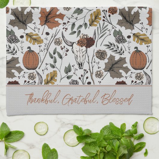 Grijze oogst en hoorns dankbaar gezegend theedoek (Gevouwen)