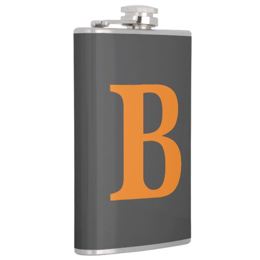 Grijze oranje moderne monogrammen professionele heupfles (Rechts)